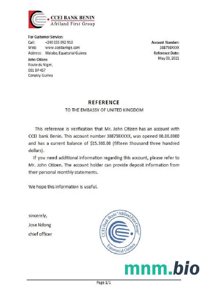 Gwinea Równikowa Ccei Bank Benin Bank przykład odniesienia w formatach Word i PDF
